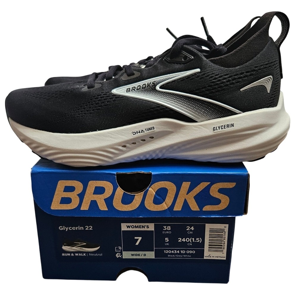 Brooks Glycerin 22 Womens 7 Wide Black Grey White Running Shoes 120434 1D 090